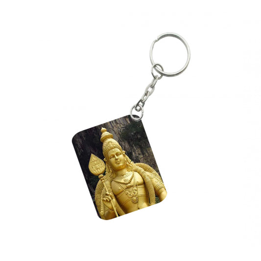 Amfyn Pack Of 3_ Golden Statue Of Murugan One Side Printed Rectangle Designer Keychain (Golden)