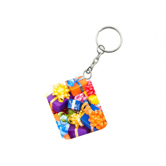 Amfyn Pack Of 3_ Colored Gift Box One Side Printed Rectangle Designer Keychain (Multi Color)