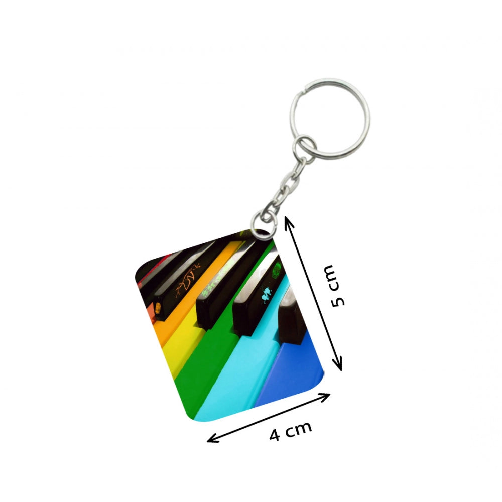 Amfyn Pack Of 3_ Rainbow Piano Keys One Side Printed Rectangle Designer Keychain (Rainbow Color)