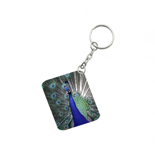 Amfyn Pack Of 3_ Peacock One Side Printed Rectangle Designer Keychain (Multi Color)