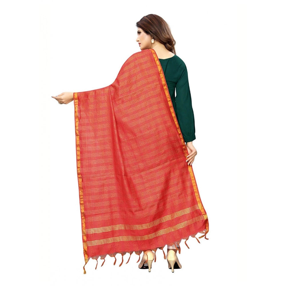 Amfyn Women's Cotton Jari Woven Work Dupatta (Red, Length:2-2.4 mtr)