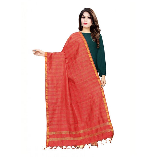 Amfyn Women's Cotton Jari Woven Work Dupatta (Red, Length:2-2.4 mtr)