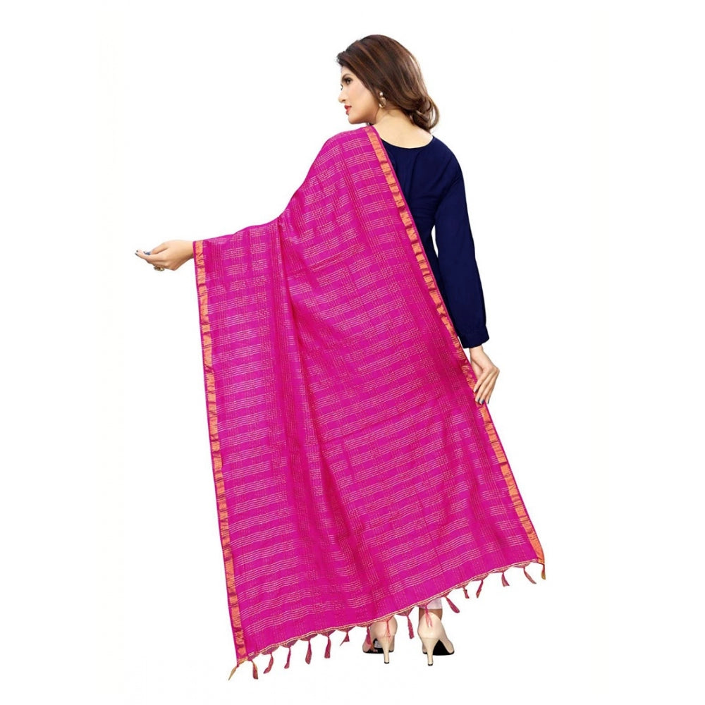 Amfyn Women's Cotton Jari Woven Work Dupatta (Pink, Length:2-2.4 mtr)