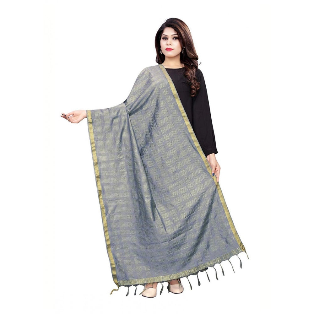 Amfyn Women's Cotton Jari Woven Work Dupatta (Grey, Length:2-2.4 mtr)