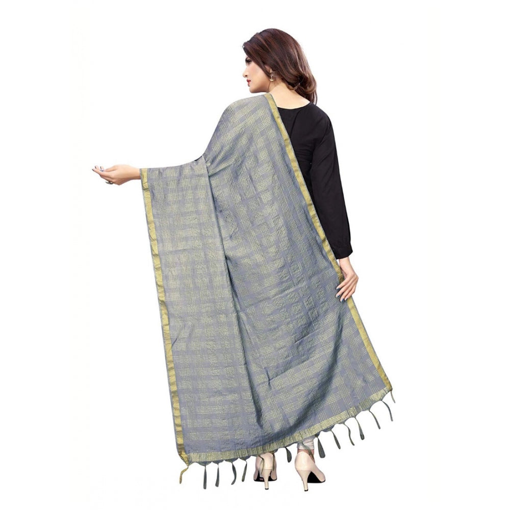 Amfyn Women's Cotton Jari Woven Work Dupatta (Grey, Length:2-2.4 mtr)