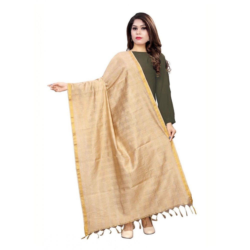 Amfyn Women's Cotton Jari Woven Work Dupatta (Beige, Length:2-2.4 mtr)