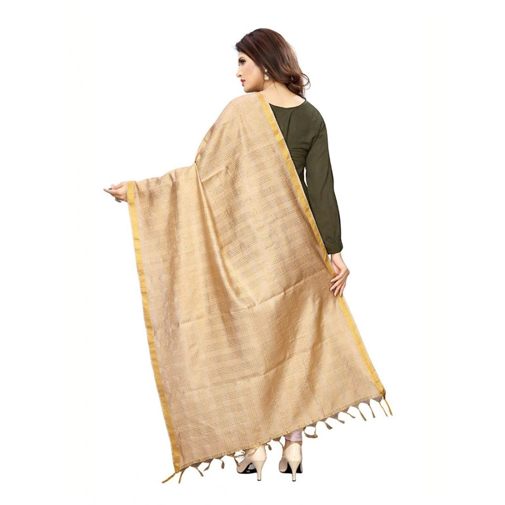 Amfyn Women's Cotton Jari Woven Work Dupatta (Beige, Length:2-2.4 mtr)