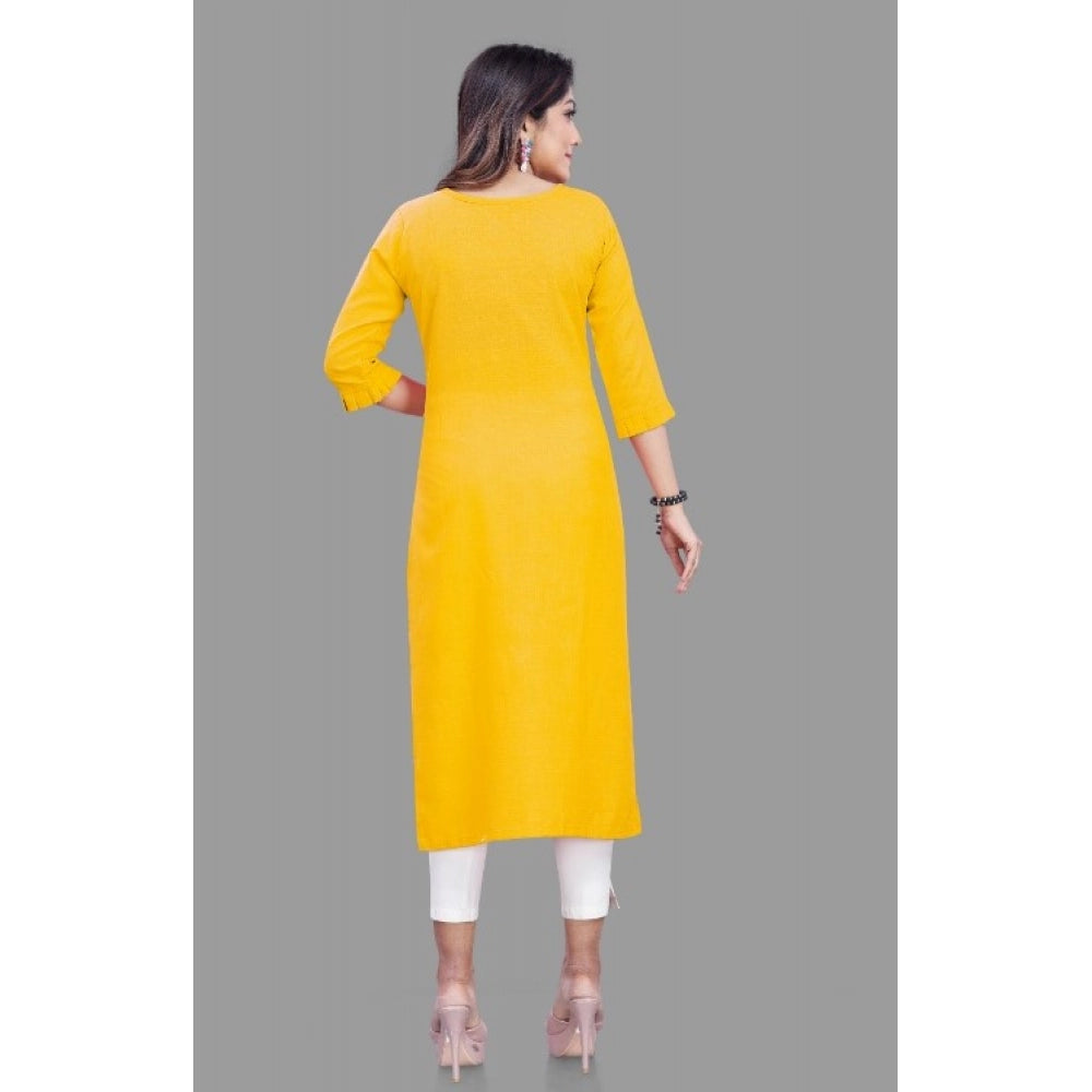 Amfyn Women's Cotton Slub Straight Kurti (Yellow)