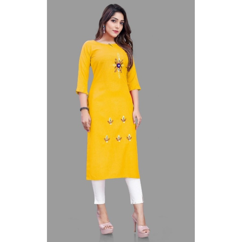 Amfyn Women's Cotton Slub Straight Kurti (Yellow)