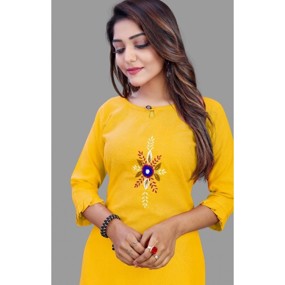 Amfyn Women's Cotton Slub Straight Kurti (Yellow)