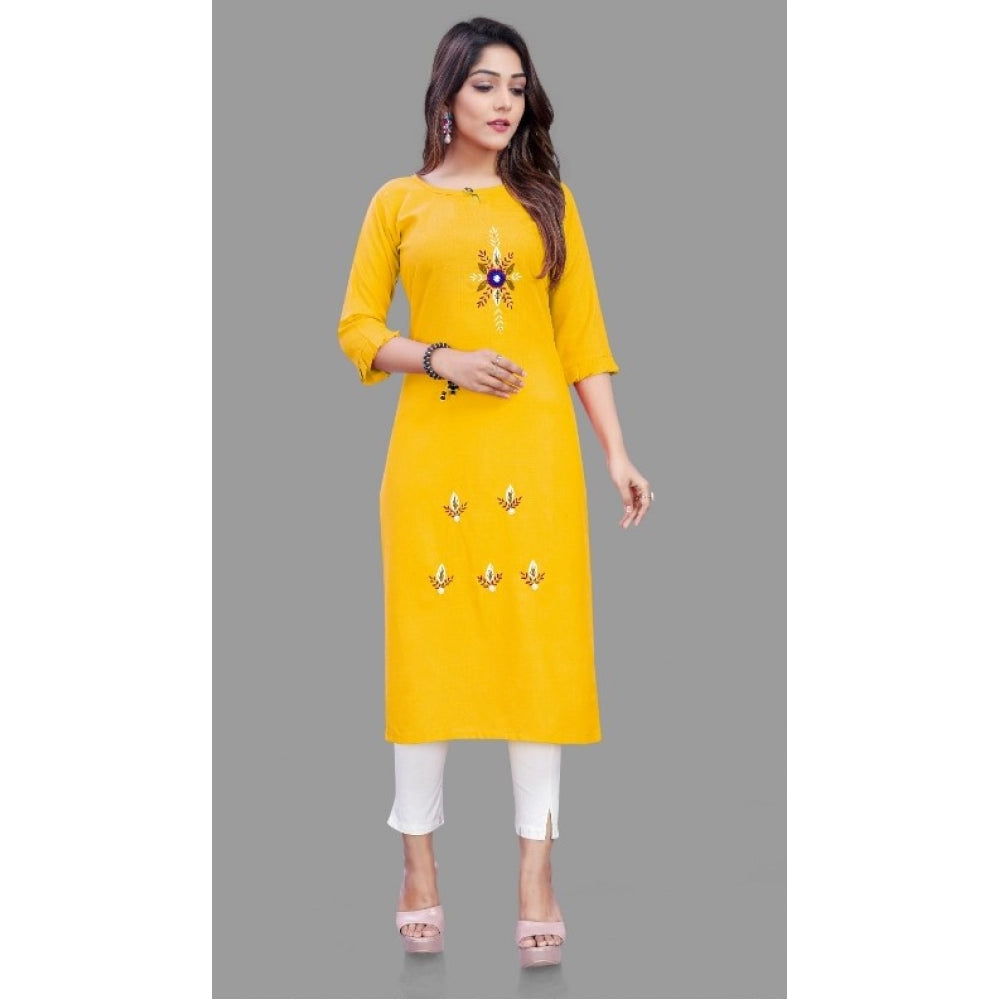 Amfyn Women's Cotton Slub Straight Kurti (Yellow)