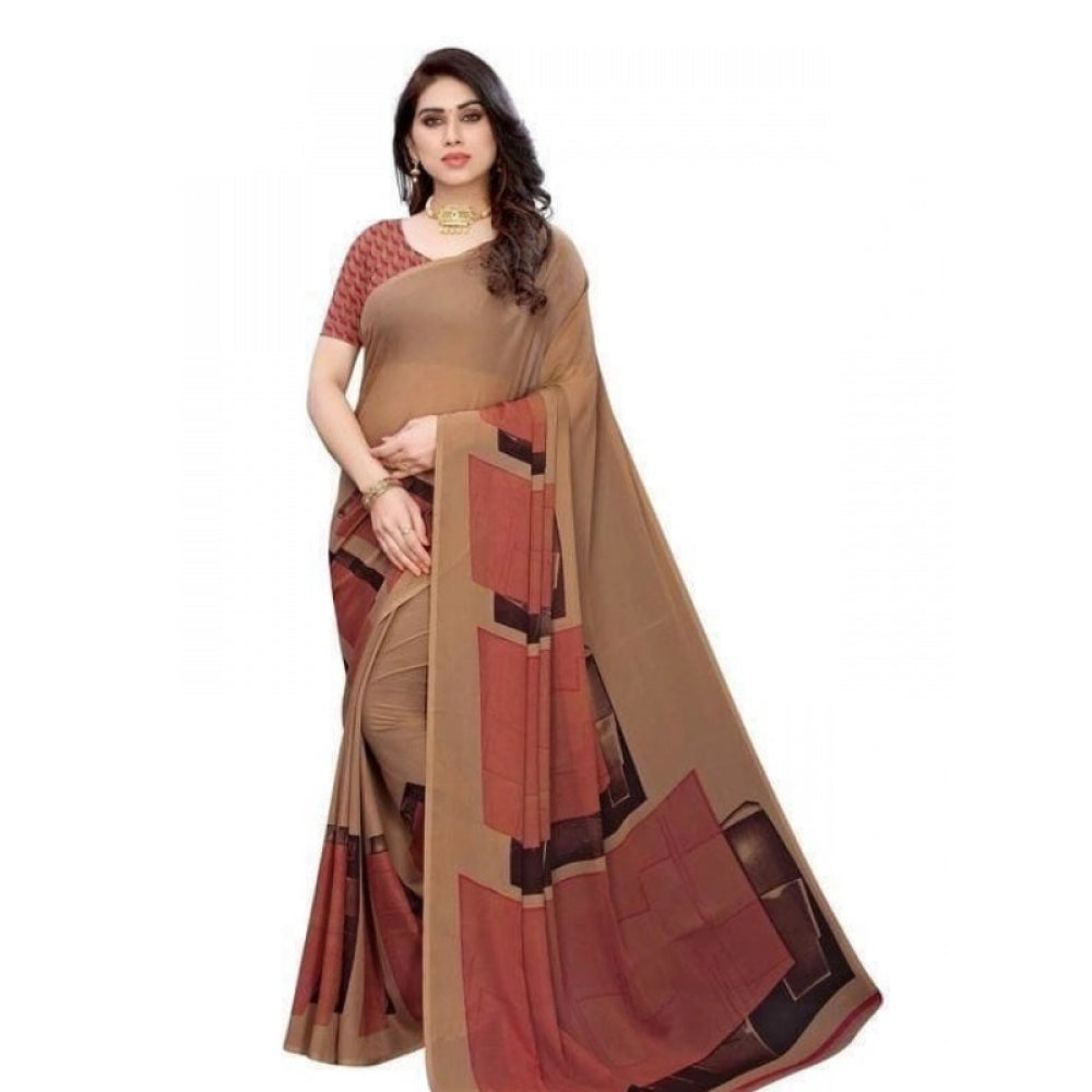 Amfyn Women's Georgette Saree With Blouse (Coffee, 5-6mtrs)