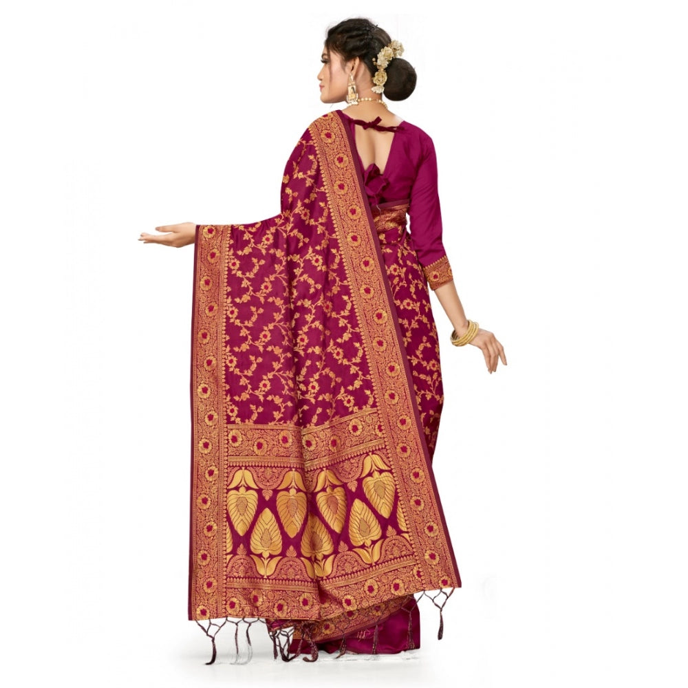 Amfyn Women's Banarasi Silk Saree With Blouse (Wine, 5-6Mtrs)