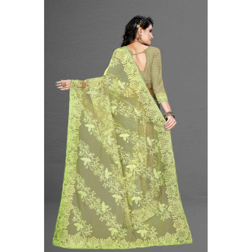 Amfyn Women's Net Saree With Blouse (Pista Green, 5-6Mtrs)