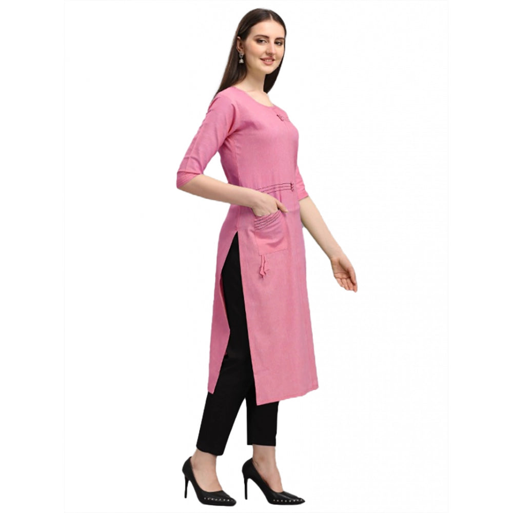 Amfyn Women's Cotton Straight Kurti (Pink)