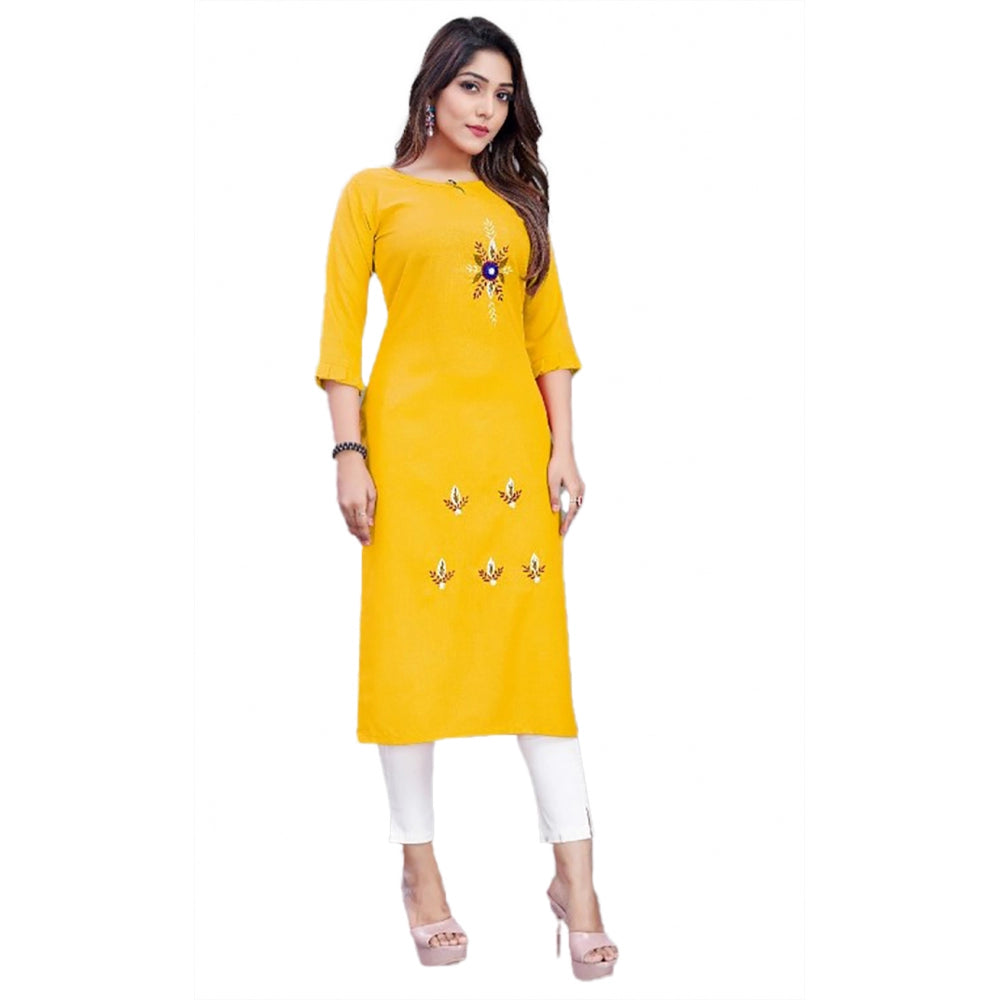 Amfyn Women's Cotton Slub Straight Kurti (Yellow)