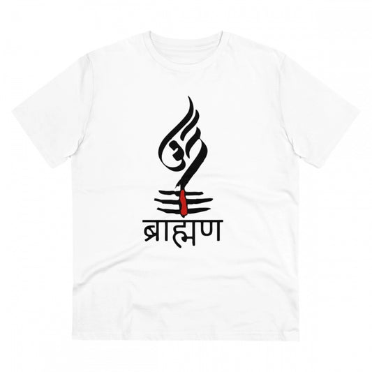 Fashion Men's PC Cotton Brahman Printed T Shirt (Color: White, Thread Count: 180GSM)