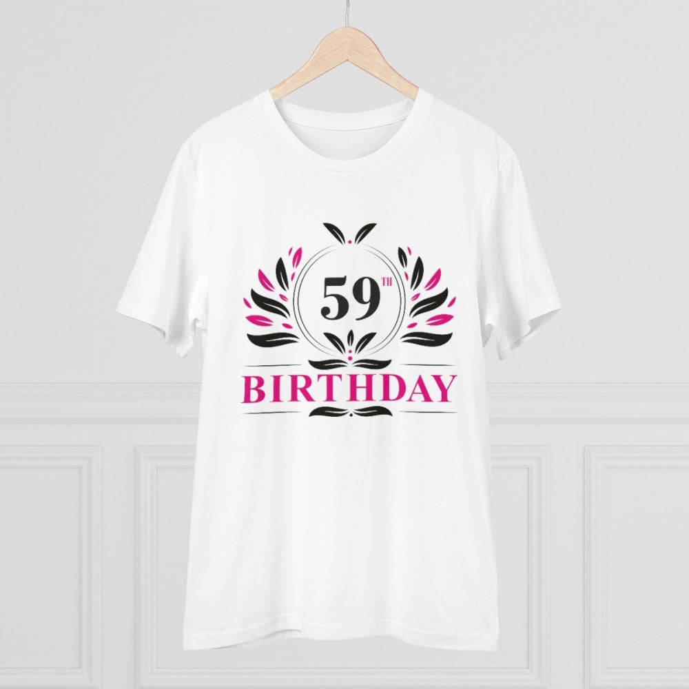 Amfyn Men's PC Cotton 59th Birthday Printed T Shirt (Color: White, Thread Count: 180GSM)