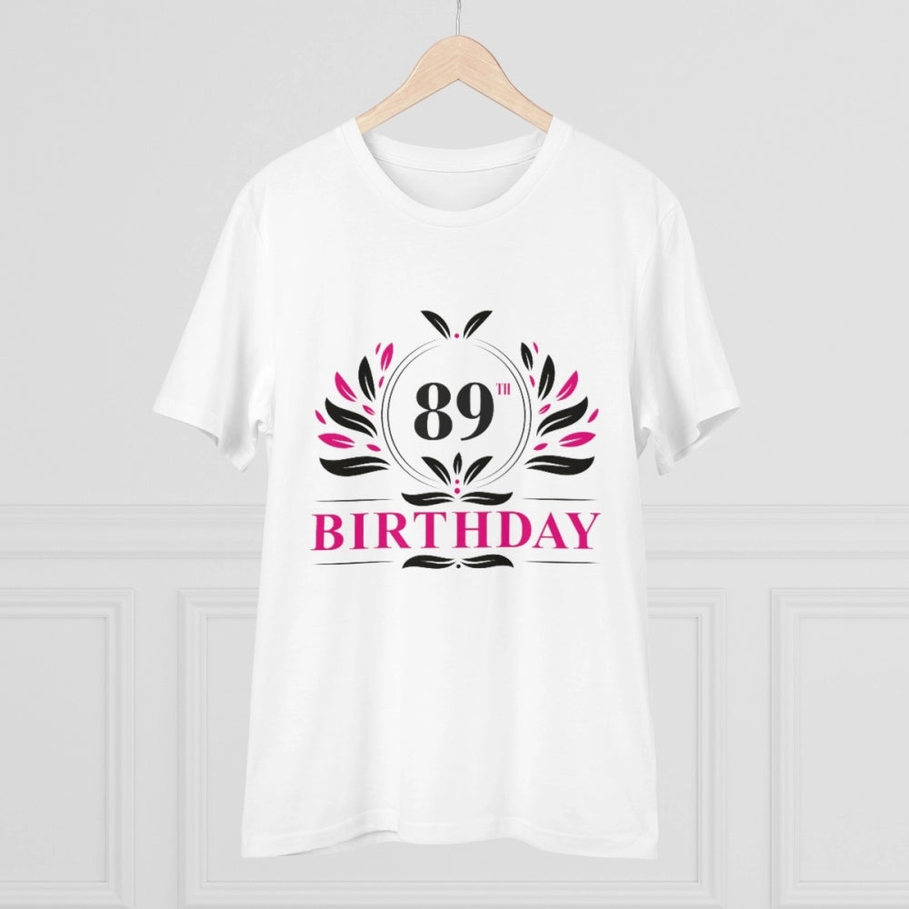 Amfyn Men's PC Cotton 89th Birthday Printed T Shirt (Color: White, Thread Count: 180GSM)