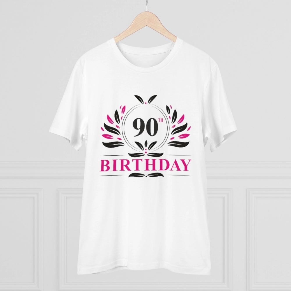 Amfyn Men's PC Cotton 90th Birthday Printed T Shirt (Color: White, Thread Count: 180GSM)