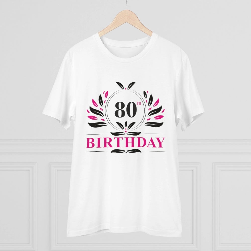 Amfyn Men's PC Cotton 80th Birthday Printed T Shirt (Color: White, Thread Count: 180GSM)