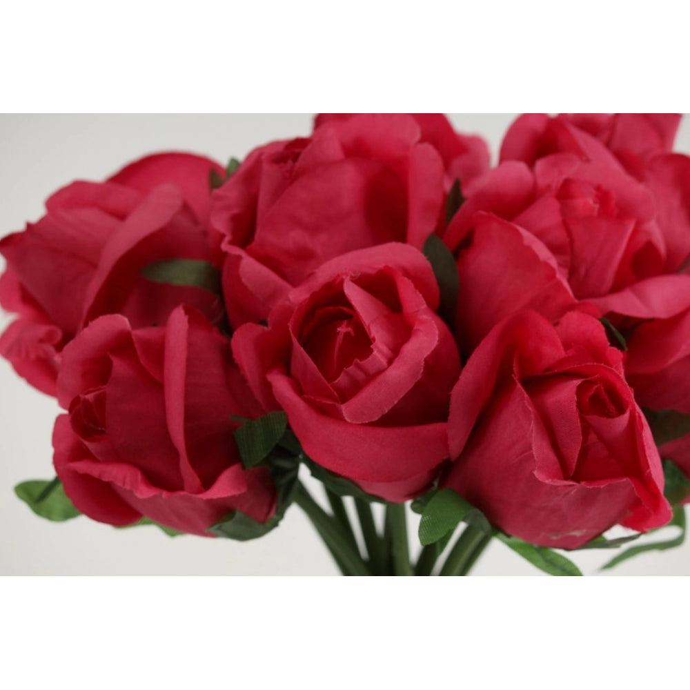 Fashion Artificial Rose Flowers Bunch Bouquet Of 13 Roses For Home Decoration (Dark Pink, Material:Silk, Polyester)