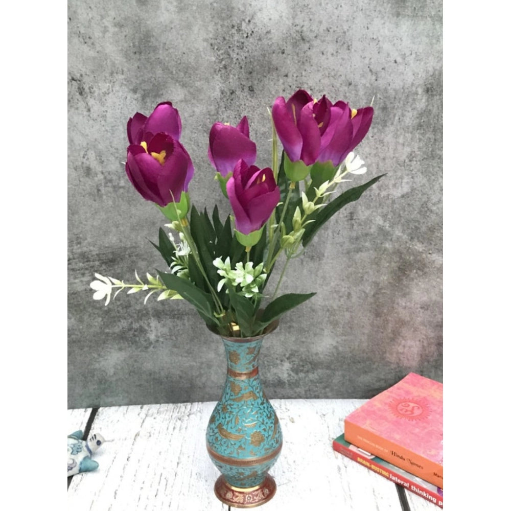 Amfyn Artificial Flowers Bunch Bouquet Of Daffodil Tulip Flowers For Home Decoration (Purple, Material:Silk, Polyester)