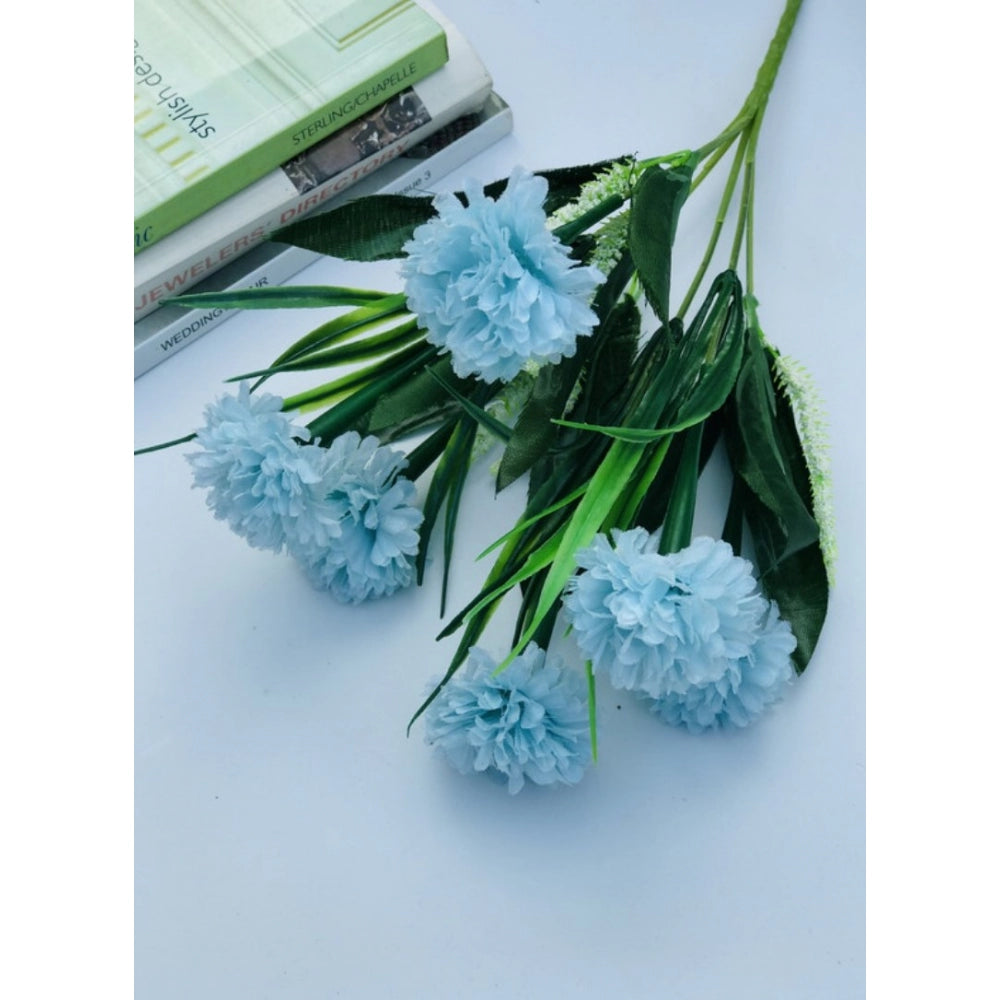 Amfyn Artificial Flowers Bunch Bouquet Of 6 Chrysanthemum Flowers For Home Decoration (Blue, Material:Silk, Polyester)