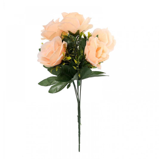 Fashion Artificial Flowers Bunch Bouquet Of 5 Roses For Home Decoration (Peach, Material:Silk, Polyester)