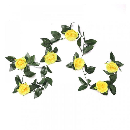 Fashion Artificial Rose Vine Flowers With Green Leaves For Home Party Garden Wall Decoration (Yellow, Material:Silk, Polyester)