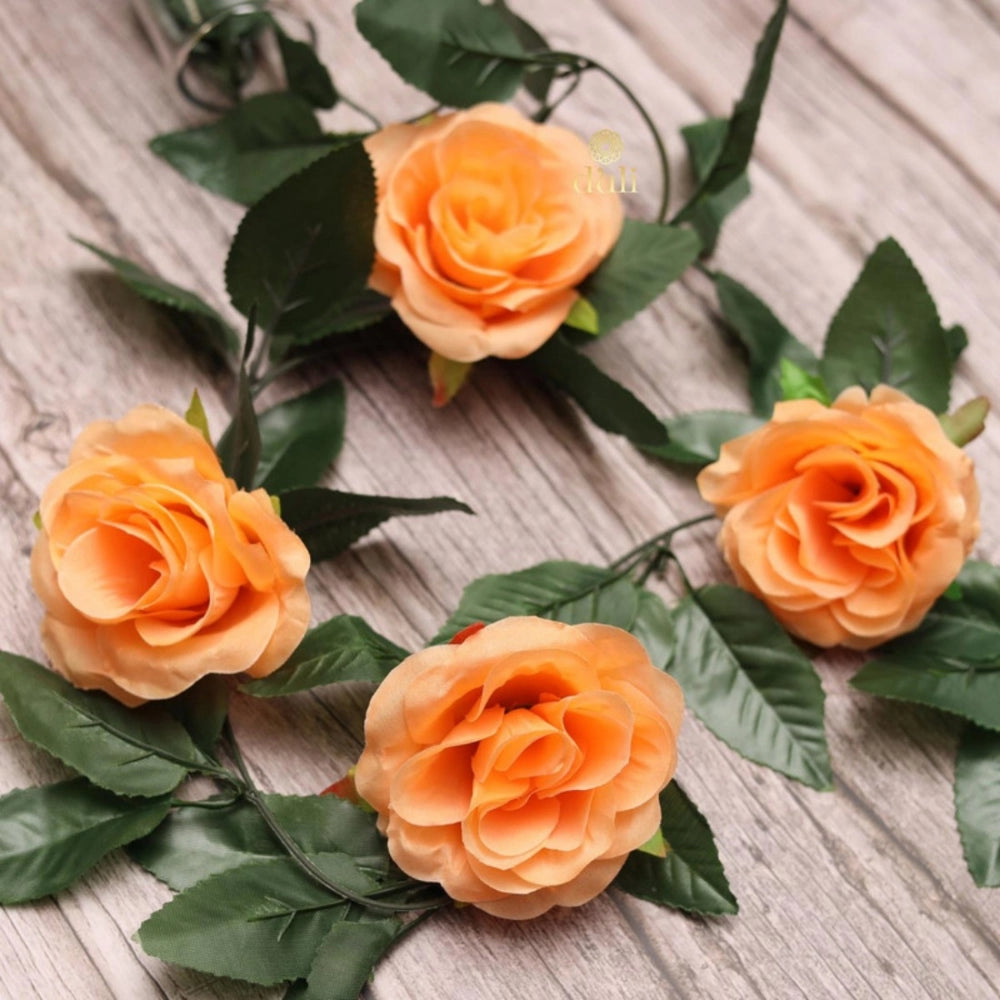 Fashion Artificial Rose Vine Flowers With Green Leaves For Home Party Garden Wall Decoration (Peach, Material:Silk, Polyester)