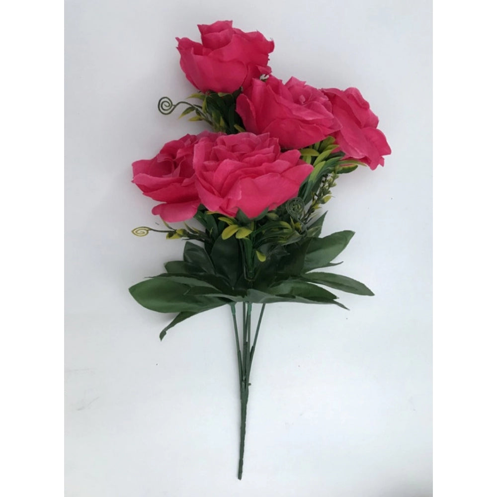 Fashion Artificial Flowers Bunch Bouquet Of 5 Roses For Home Decoration (Dark Pink, Material:Silk, Polyester)