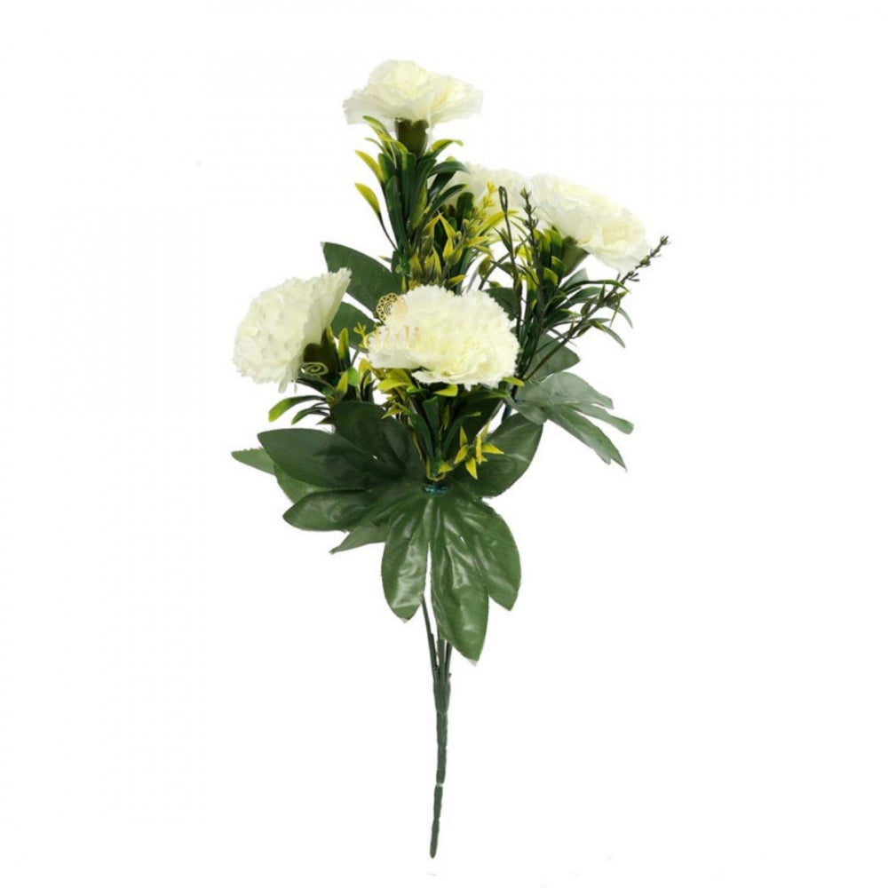 Fashion Artificial Flowers Bunch Bouquet Of 5 Carnations For Home Decoration (White, Material:Silk, Polyester)