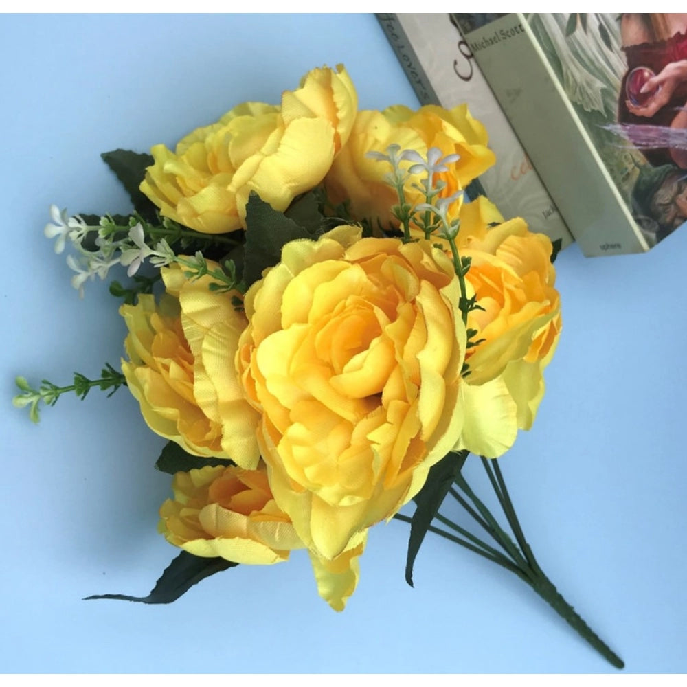 Fashion Artificial Flowers Bunch Bouquet Of 7 Poppy Flowers For Home Decoration (Yellow, Material:Silk, Polyester)