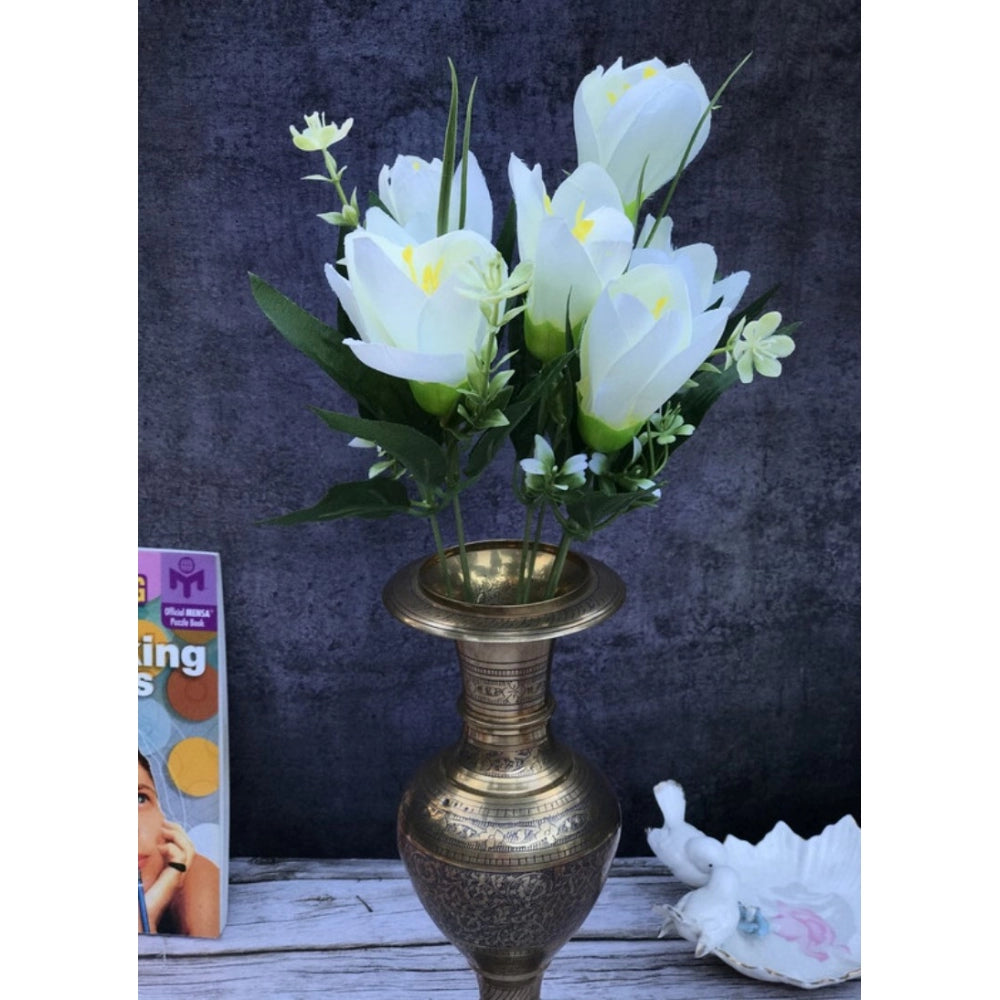 Amfyn Artificial Flowers Bunch Bouquet Of Daffodil Tulip Flowers For Home Decoration (White, Material:Silk, Polyester)