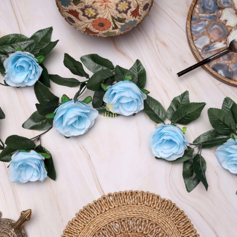 Fashion Artificial Rose Vine Flowers With Green Leaves For Home Party Garden Wall Decoration (Blue, Material:Silk, Polyester)