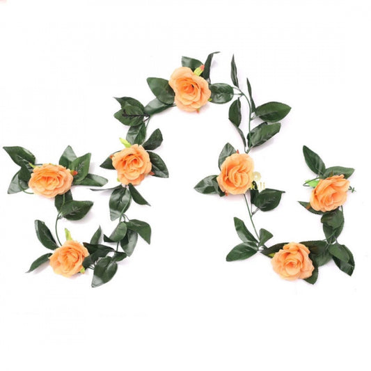 Fashion Artificial Rose Vine Flowers With Green Leaves For Home Party Garden Wall Decoration (Peach, Material:Silk, Polyester)