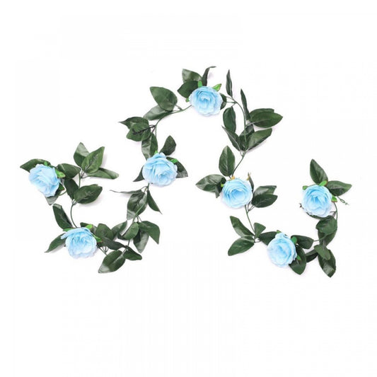 Fashion Artificial Rose Vine Flowers With Green Leaves For Home Party Garden Wall Decoration (Blue, Material:Silk, Polyester)