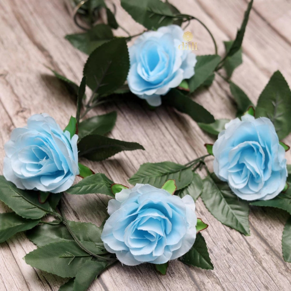 Fashion Artificial Rose Vine Flowers With Green Leaves For Home Party Garden Wall Decoration (Blue, Material:Silk, Polyester)