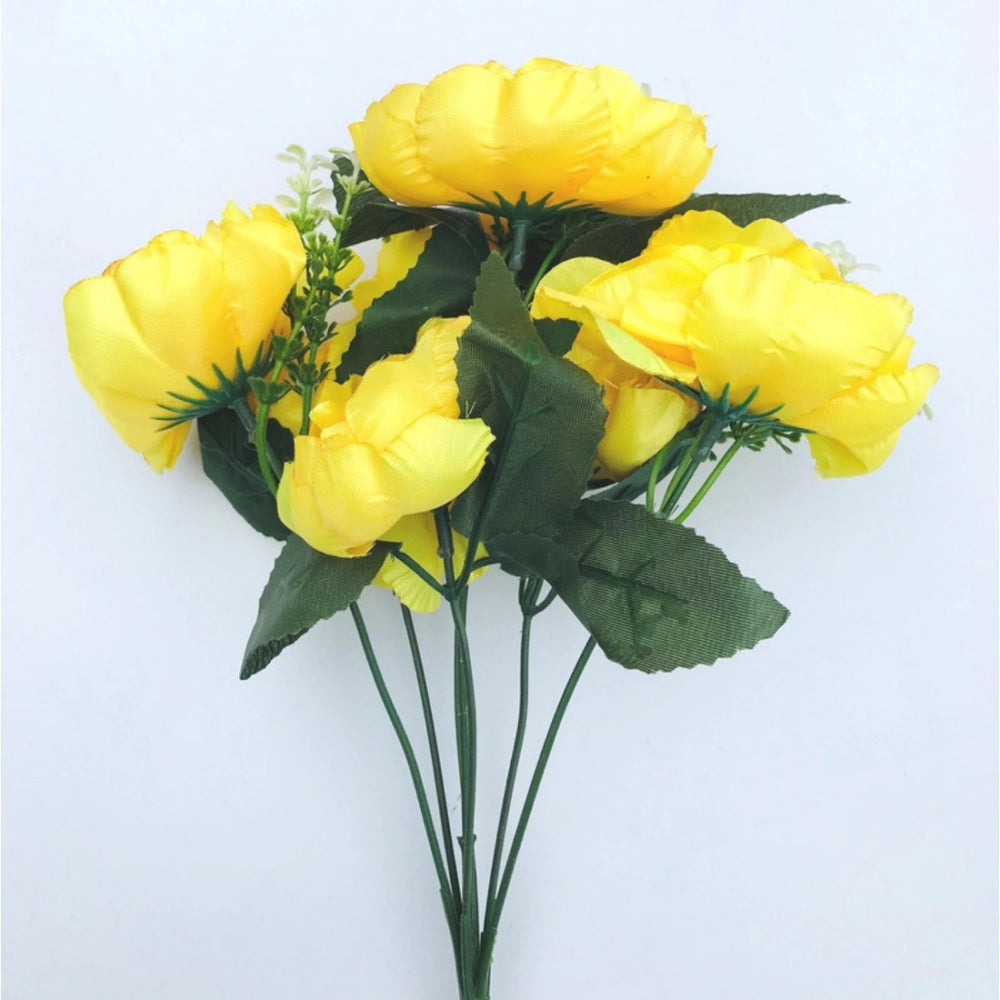 Fashion Artificial Flowers Bunch Bouquet Of 7 Poppy Flowers For Home Decoration (Yellow, Material:Silk, Polyester)