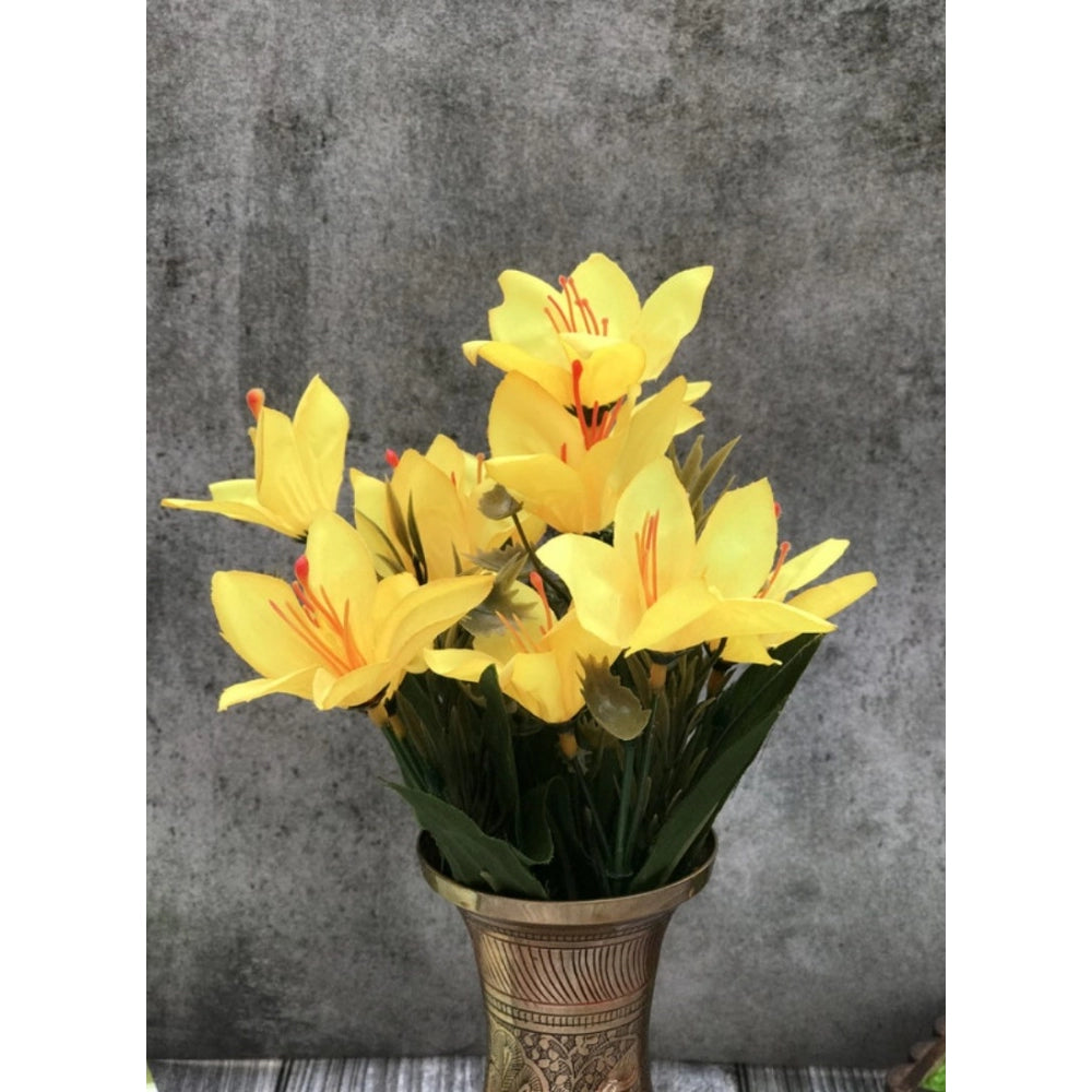 Fashion Artificial Flowers Bunch Bouquet Oflily Flowers For Home Decoration (Yellow, Material:Silk, Polyester)