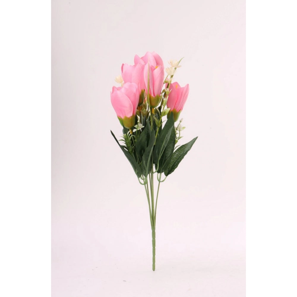 Amfyn Artificial Flowers Bunch Bouquet Of Daffodil Tulip Flowers For Home Decoration (Light Pink, Material:Silk, Polyester)