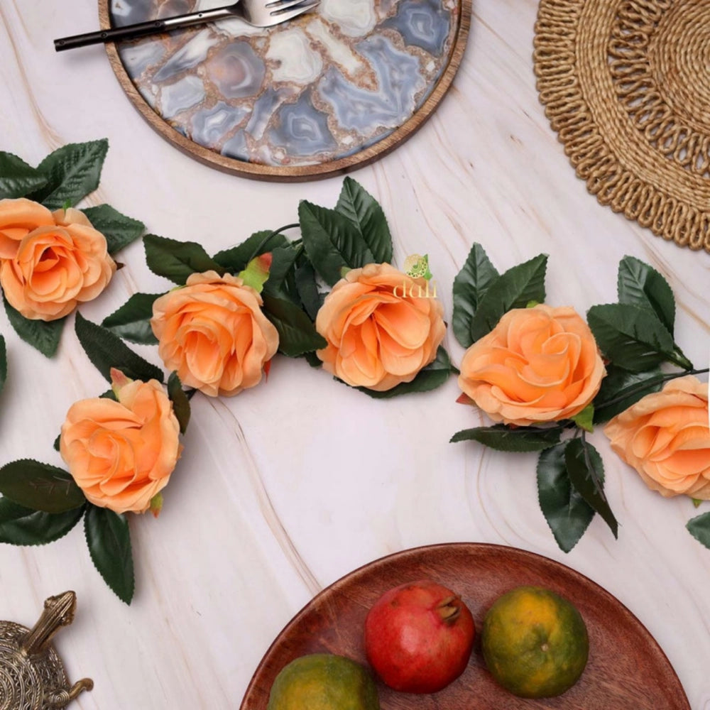 Fashion Artificial Rose Vine Flowers With Green Leaves For Home Party Garden Wall Decoration (Peach, Material:Silk, Polyester)