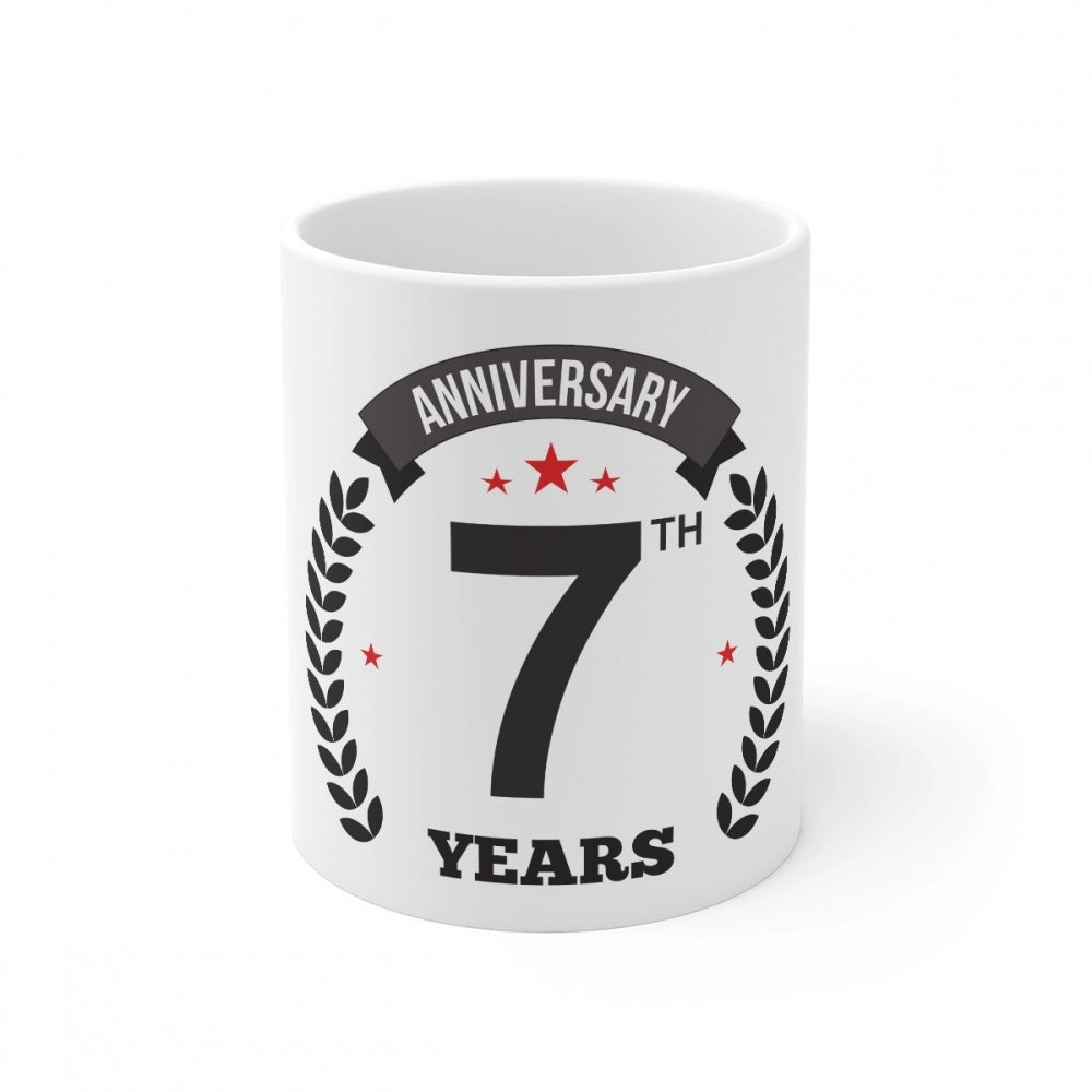 Amfyn Ceramic 7th Anniversary Printed Coffee Mug (Color: White, Capacity:330ml)