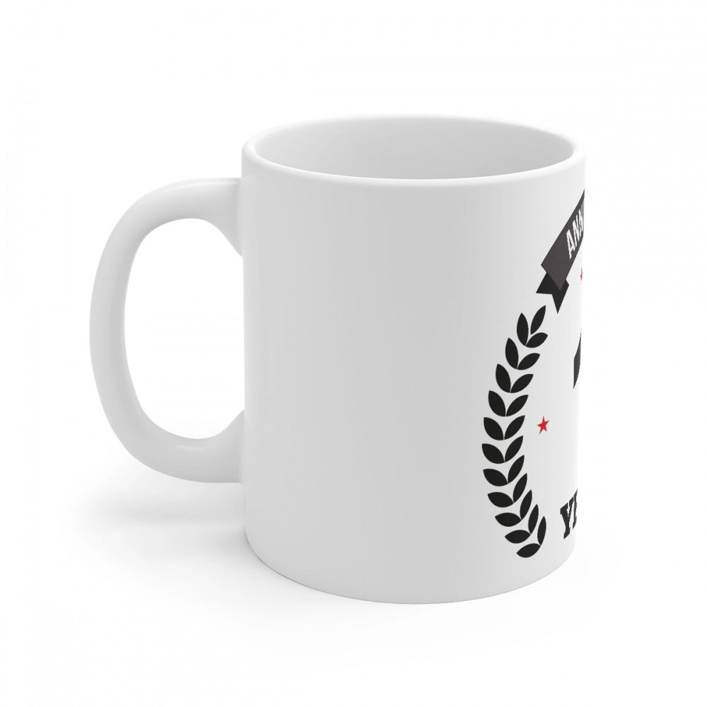 Amfyn Ceramic 3rd Anniversary Printed Coffee Mug (Color: White, Capacity:330ml)