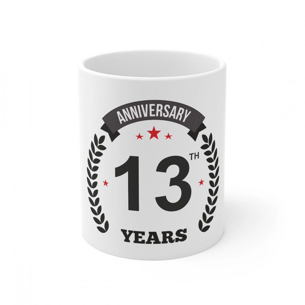 Amfyn Ceramic 13th Anniversary Printed Coffee Mug (Color: White, Capacity:330ml)