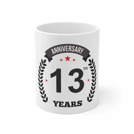 Amfyn Ceramic 13th Anniversary Printed Coffee Mug (Color: White, Capacity:330ml)