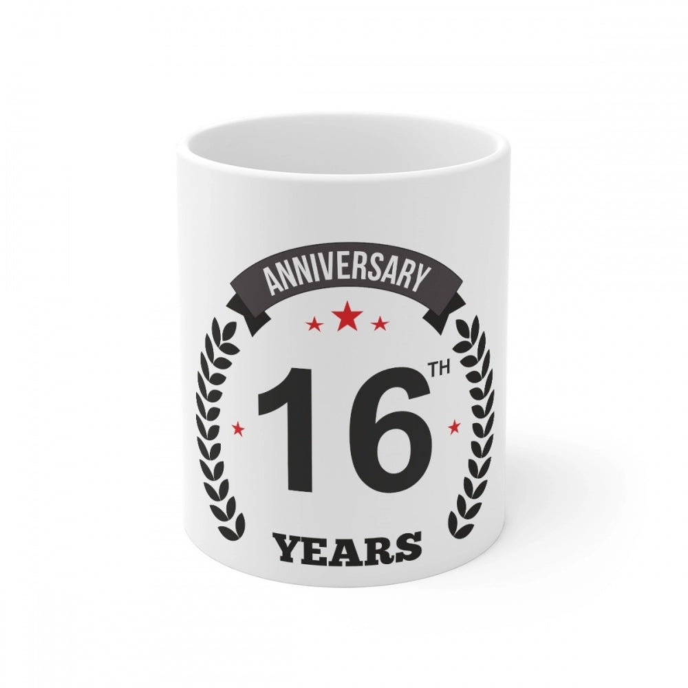 Amfyn Ceramic 16th Anniversary Printed Coffee Mug (Color: White, Capacity:330ml)