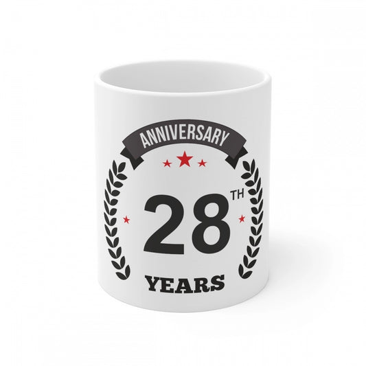 Amfyn Ceramic 28th Anniversary Printed Coffee Mug (Color: White, Capacity:330ml)