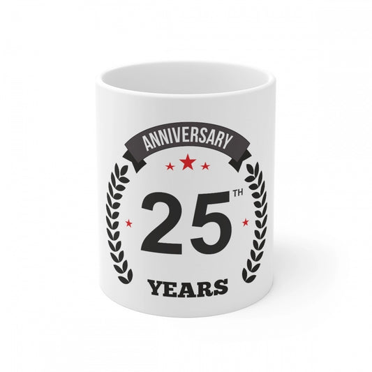 Amfyn Ceramic 25th Anniversary Printed Coffee Mug (Color: White, Capacity:330ml)